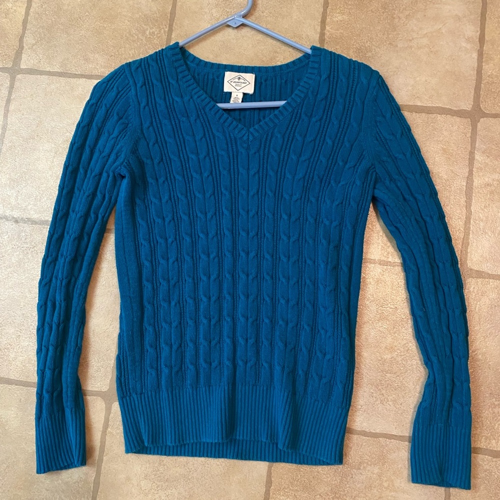 St. John’s Bay bluish teal cable Knit Sweater size S